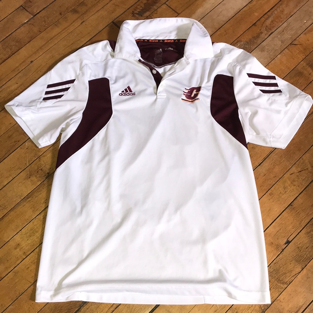 CMU Chippewas adidas Men's White Polo with Central Michigan Maroon Accents
